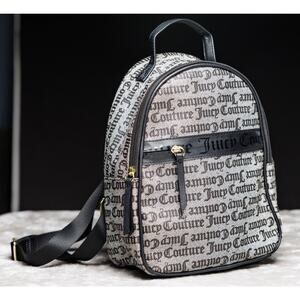 Juicy Couture Black Gray Logo Goth Our Zip Says it All Backpack Gold Hardware